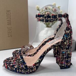 Steve Madden Susan Multi Tweed Platform Chunky Heels Black Multicolor Women 10 M